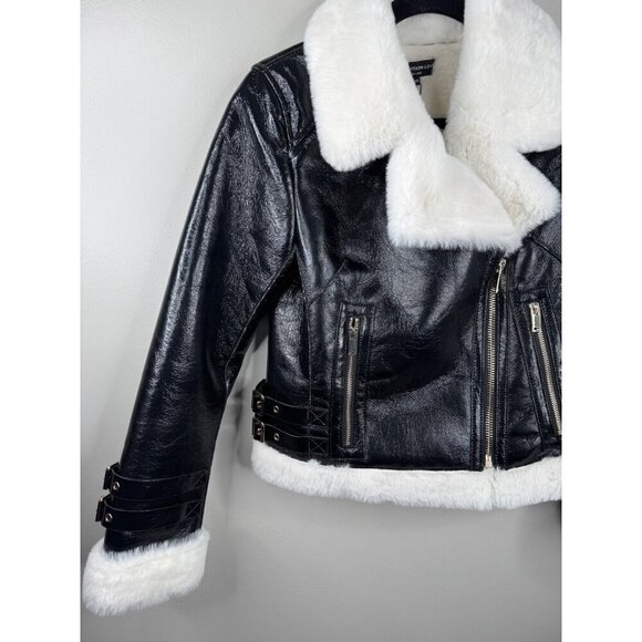 NWT Generation Love Dion Faux Fur Shearling Moto Jacket Black White Size XXS - Picture 5 of 7